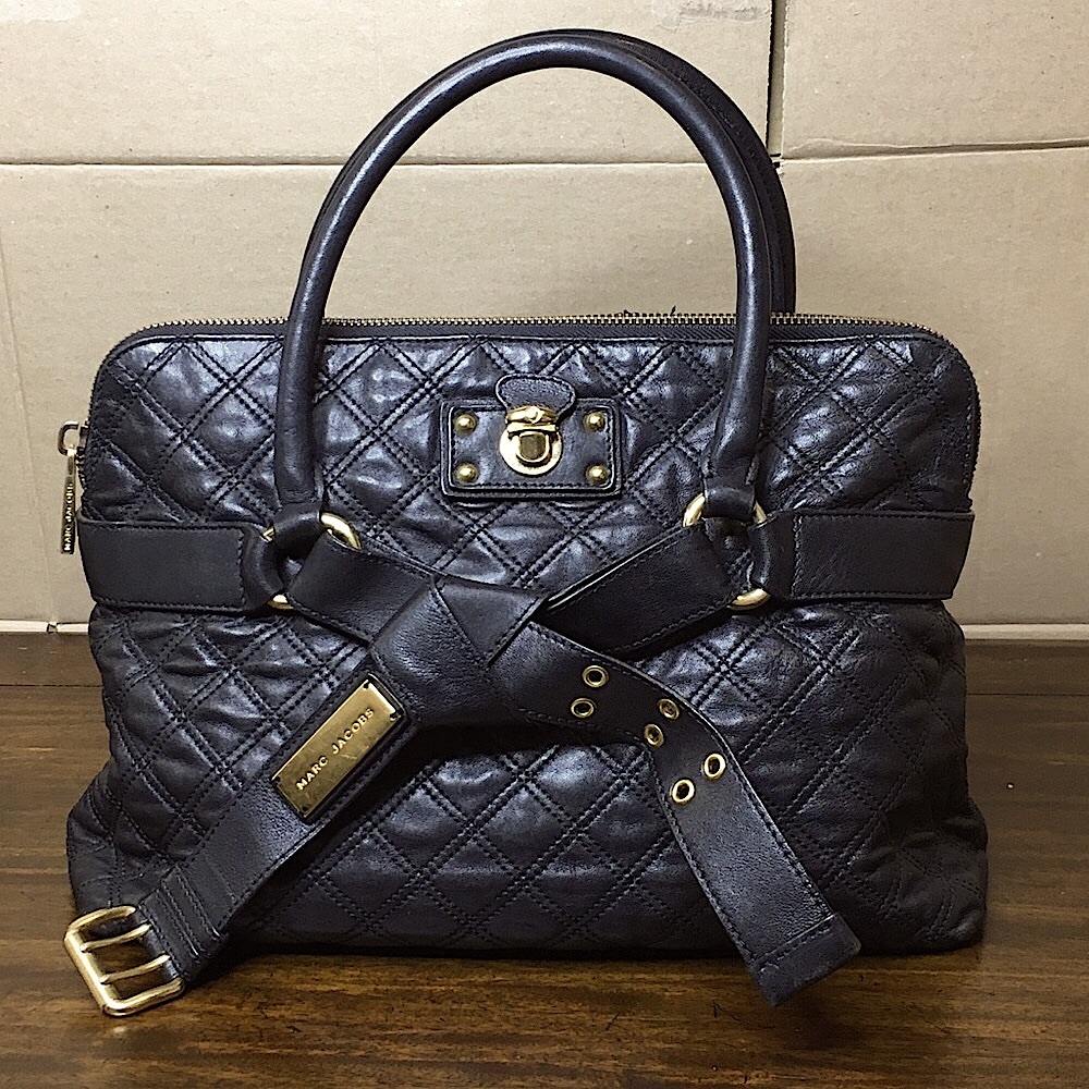 MARC JACOB Quilted Top Handled Belted Lambskin Shoulder Bag